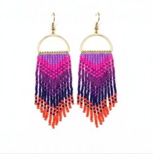 Vibrant Multicolor Beaded Fringe Earrings